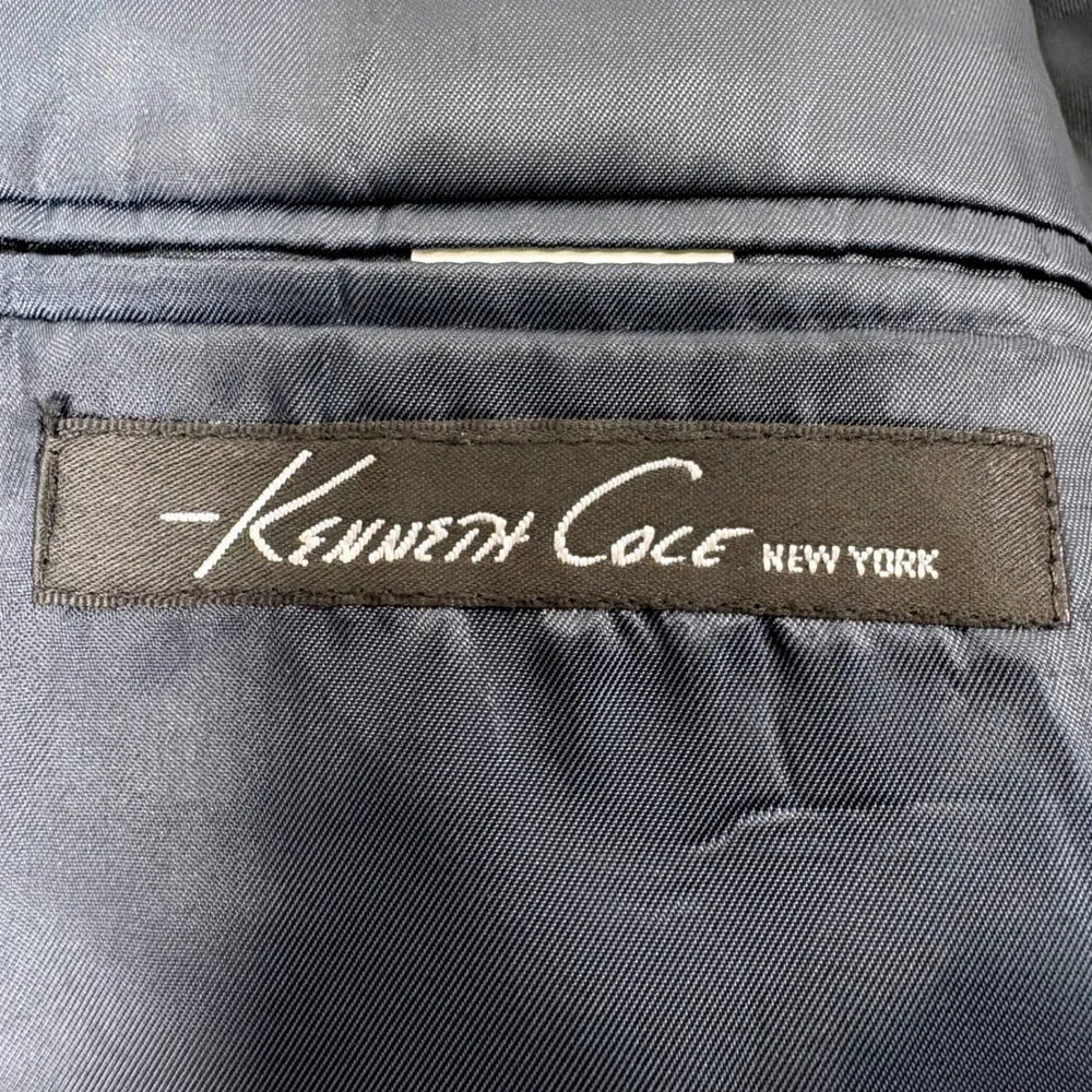 Kenneth Cole Suit Jacket Mens 46R Black Wool Blend Two Button Blazer Corpcore